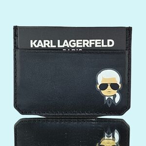 Karl Lagerfeld Paris Card Case Black Karl Head Leather Travel Made in Italy Gift